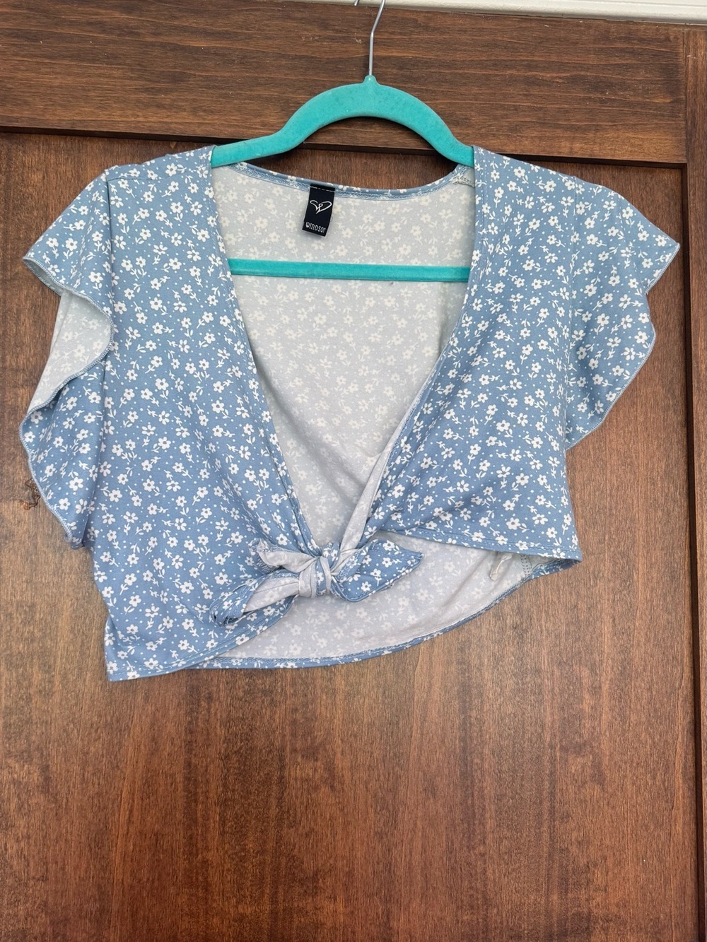 Windsor Light Blue Floral Tie-Front Crop Top